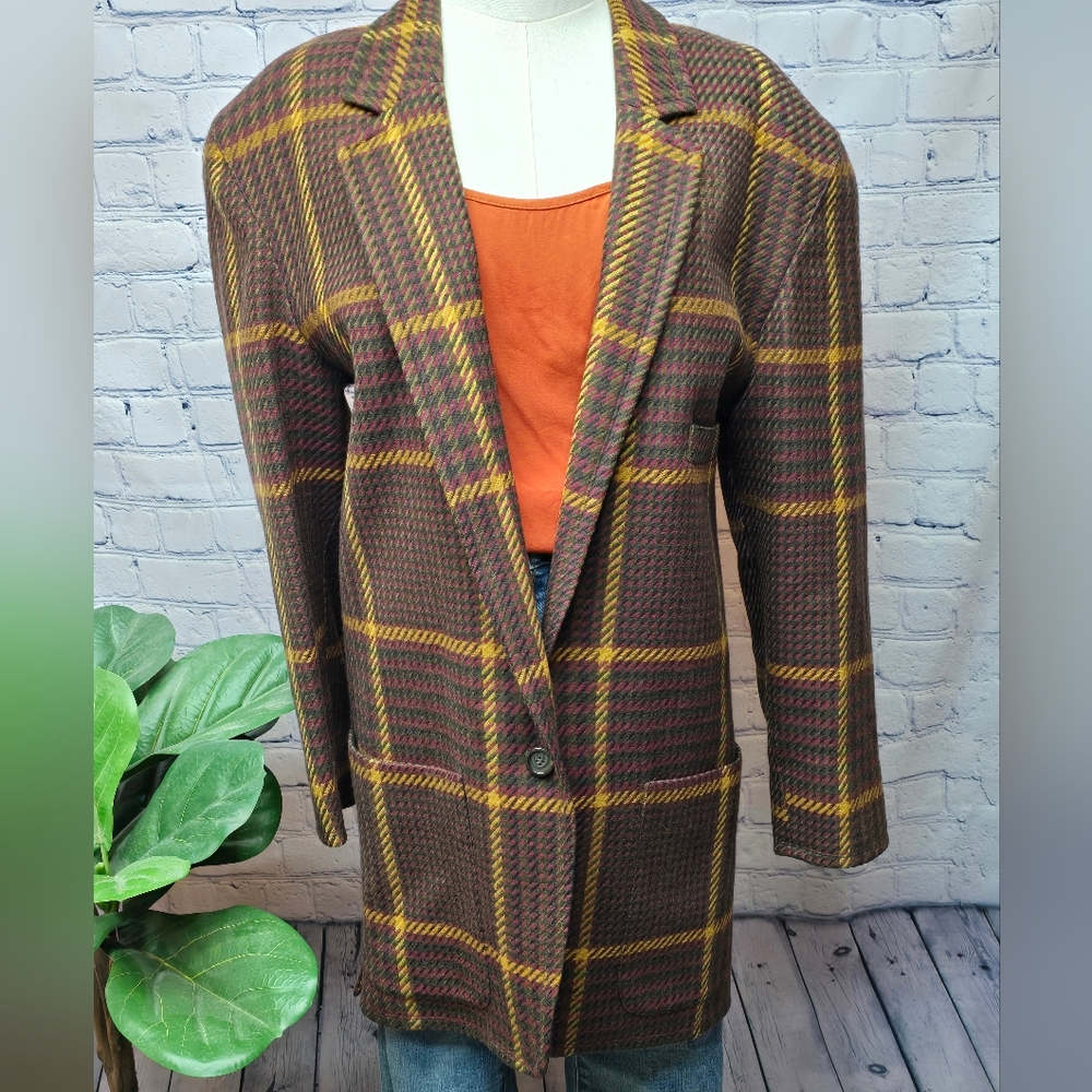Linda Allard For Ellen Tracy 80s Plaid Blazer - Picture 2 of 10